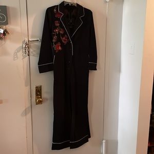 Zara Tuxedo Style Embroidered jumpsuit Size SM